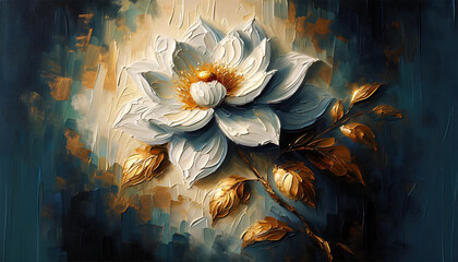 large flower in the style of impasto painting with thick, textured brush strokes