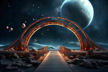 Fantasy bridge in the space. 3D rendering