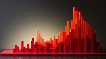 Fototapeta premium Minimalist 3D bar graph with declining trends overshadowing a small figure, recession representation,