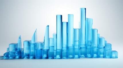 Fototapeta premium Minimalist 3D bar graphs made of ice, showing meltdown in economic conditions,