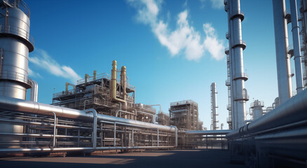 Hyper-Realistic Oil and Gas Plant Against Blue Sky