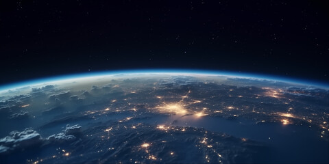 Fototapeta na wymiar Glowing City Lights: Earth from Space