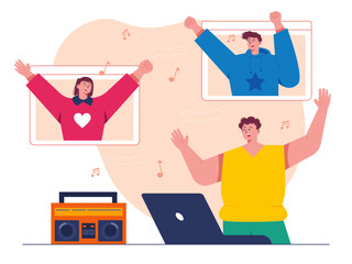 Friends doing online party. Chatting vector illustration