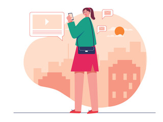 Woman chatting on phone. Chatting vector illustration