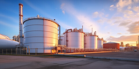 Obraz premium Industrial Twilight: Petrochemical Plant with Neon Lights