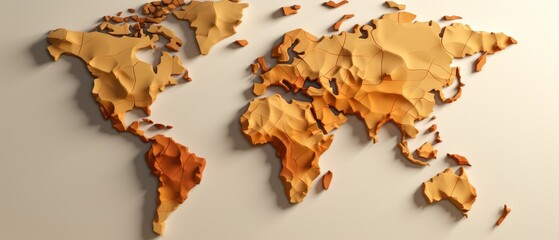 Realistic 3D depiction of a minimalist world map with fluctuating economic heat zones,