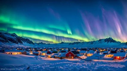 Fototapete Rund Aurora on Arctic glaciers, glaciers on the sea surface, scientific phenomena © Echotime