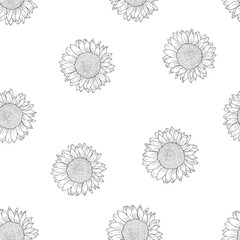 Sunflower pattern background. Handrawn of sunflower pattern. Doodle sunflower pattern background. Retro 90s Sunflower Seamless Pattern background.