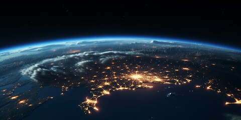 Fototapeta premium Glowing City Lights: Earth from Space