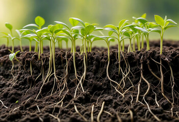 Green Soybean Plants with Roots