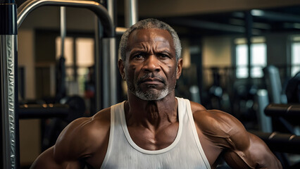 Fototapeta na wymiar Portrait of an elderly black man in a gym