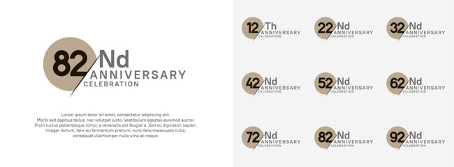 anniversary logo style vector sets. brown circle and black number for celebration - obrazy, fototapety, plakaty