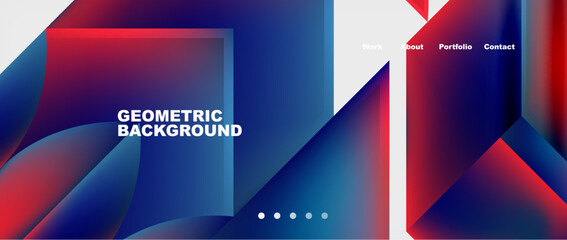 A visually appealing geometric background featuring red, blue, and white triangles. Suitable for display on electronic devices. Colors include electric blue and magenta - obrazy, fototapety, plakaty