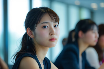 Fototapeta premium 会議室で会議をしているビジネスウーマン「AI生成画像」