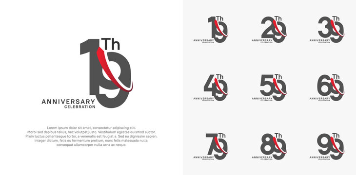 anniversary vector set. black color with red swoosh can be use for celebration