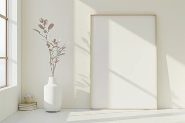 Scandinavian style living room with poster mockup created with generative ai