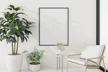 Scandinavian style living room with poster mockup created with generative ai