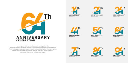 anniversary logotype vector set with orange and blue color and slash for celebration day