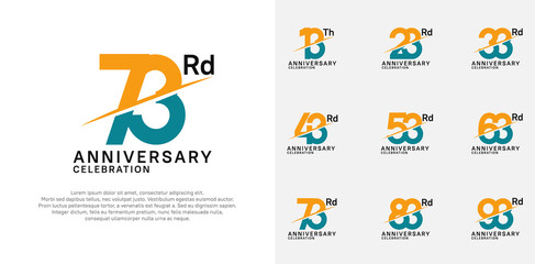 anniversary logotype vector set with orange and blue color and slash for celebration day
