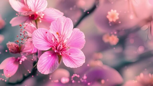 A beautiful photo of a pink cherry blossom flower with a blurred background.