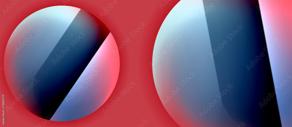 Poster electric blue circles with white and magenta patterns on a red background evoke a sense of symmetry 