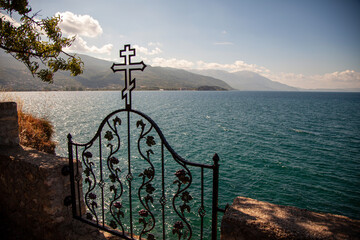 Lake Ohrid, a lake which straddles the mountainous border between the southwestern part of North...