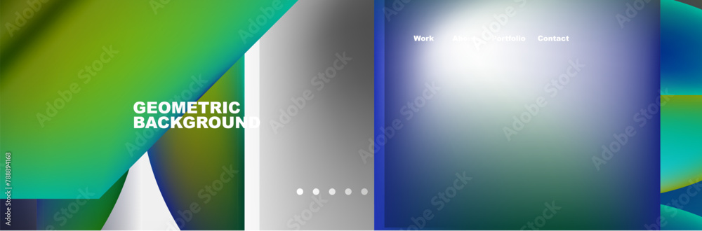Poster A fluid geometric background featuring a gradient of electric blue, green, and white. Tints and shades of violet and magenta create a colorful pattern within rectangles