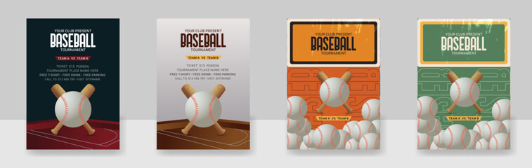 A set of Baseball Flyer Design Template for Sport Event, Tournament or Championship
