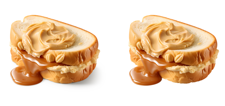 Set Peanut butter and jelly sandwich on bread slices isolated, collection Toast with butter peanut and jam on white and transparent background