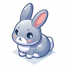 Isometric cute bunny rabbit cartoon character isolated on white background, animal clip art, vector illustration.