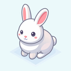 Isometric cute bunny rabbit cartoon character isolated on white background, animal clip art, vector illustration.