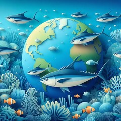 Fototapeta premium World Tuna Day Concept With Underwater Theme
