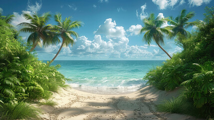 Palm trees swaying on a tropical summer beach