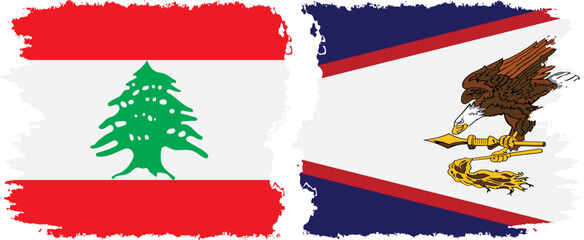 American Samoa and Lebanon grunge flags connection vector