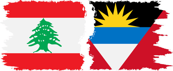 Antigua and Barbuda and Lebanon grunge flags connection vector
