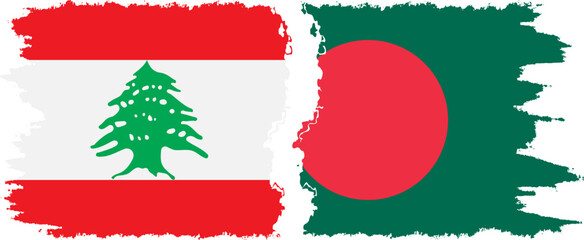 Bangladesh and Lebanon grunge flags connection vector