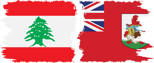 Bermuda and Lebanon grunge flags connection vector