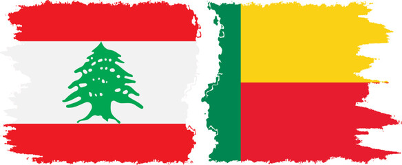 Benin and Lebanon grunge flags connection vector