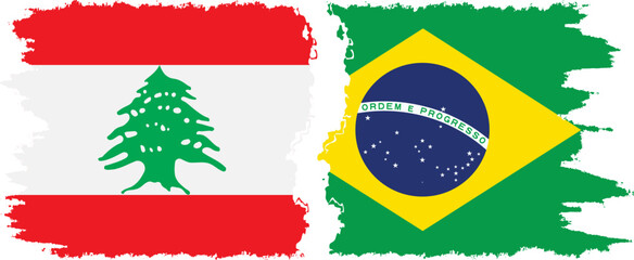 Brazil and Lebanon grunge flags connection vector