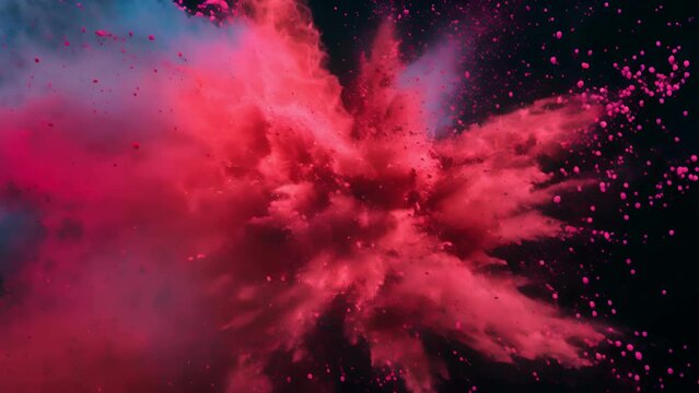 red and white explosion of dust and debris. The red and white colors are vibrant and eye-catching, creating a sense of energy and excitement. The image is dynamic and full of movement, as the dust