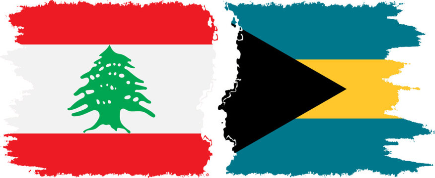 Bahamas and Lebanon grunge flags connection vector