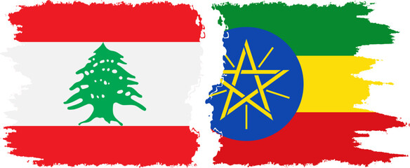 Ethiopia and Lebanon grunge flags connection vector