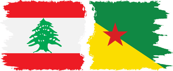 French Guiana and Lebanon grunge flags connection vector