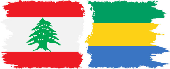 Gabon and Lebanon grunge flags connection vector - obrazy, fototapety, plakaty