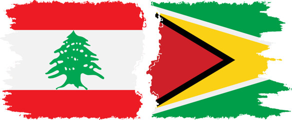 Guyana and Lebanon grunge flags connection vector