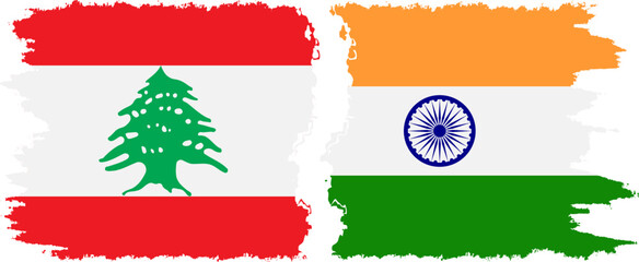 India and Lebanon grunge flags connection vector - obrazy, fototapety, plakaty