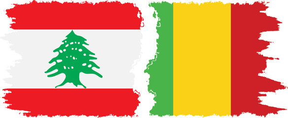 Mali and Lebanon grunge flags connection vector