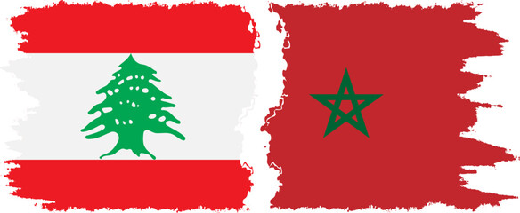 Morocco and Lebanon grunge flags connection vector