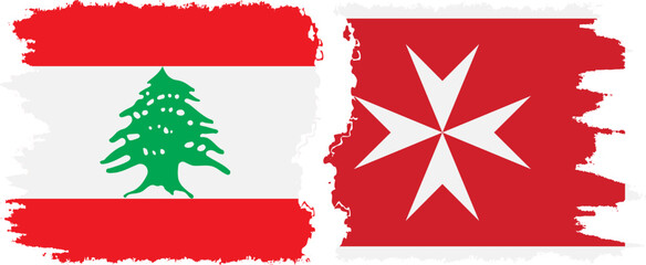 Naklejka premium Malta and Lebanon grunge flags connection vector