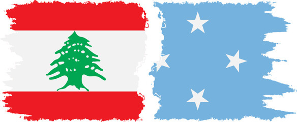 Federated States of Micronesia and Lebanon grunge flags connection v - obrazy, fototapety, plakaty